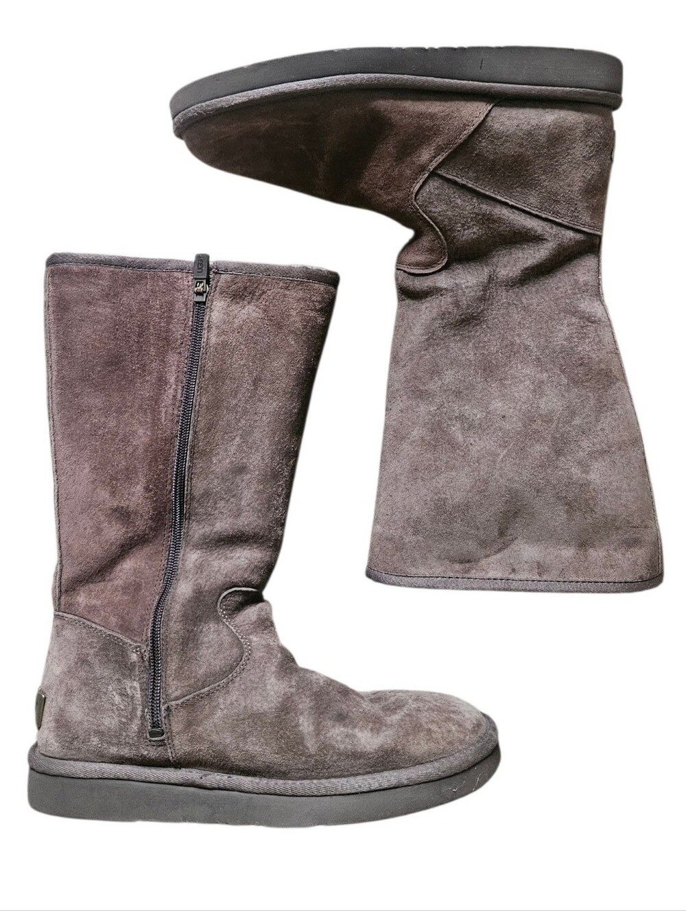 UGG 1016592 Tall Suede Shearling Side Zip Mid Calf Boots Women 8